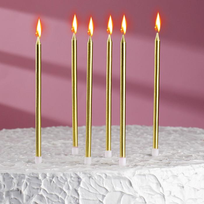 Свечи в торт высокие, ЗОЛОТО металлик ( набор 6шт) 13см