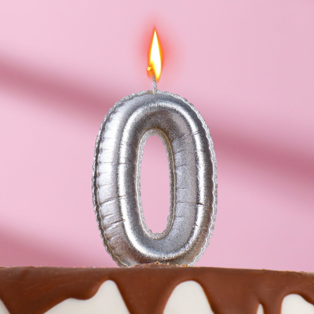 Свеча в торт "Шары" цифра 0, серебро