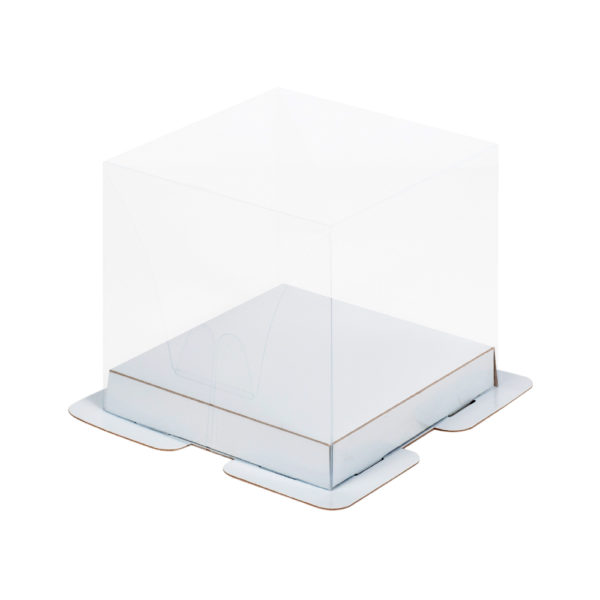 Коробка для торта 150*150*140 мм с пьедесталом прозрачная (белый)