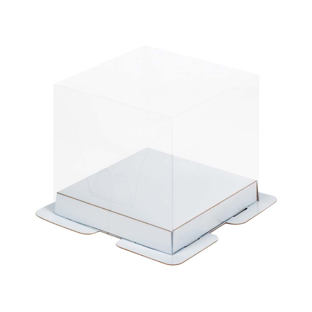 Коробка для торта 150*150*140 мм с пьедесталом прозрачная (белый)