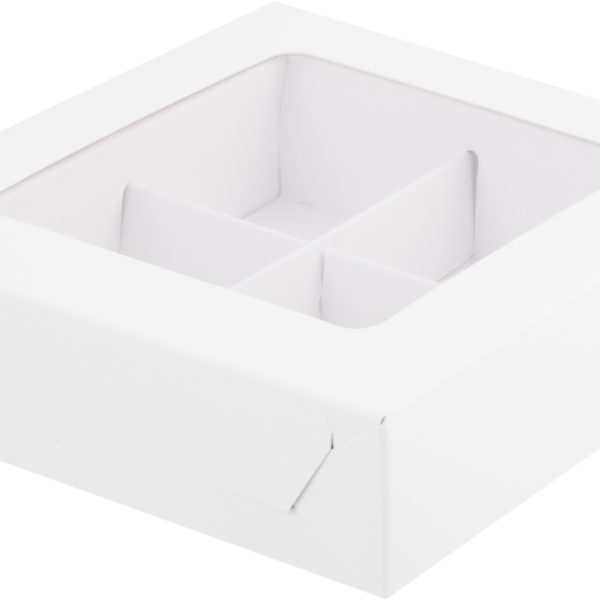 Коробка на 4 конфет с окном (белая), 120*120*30 мм