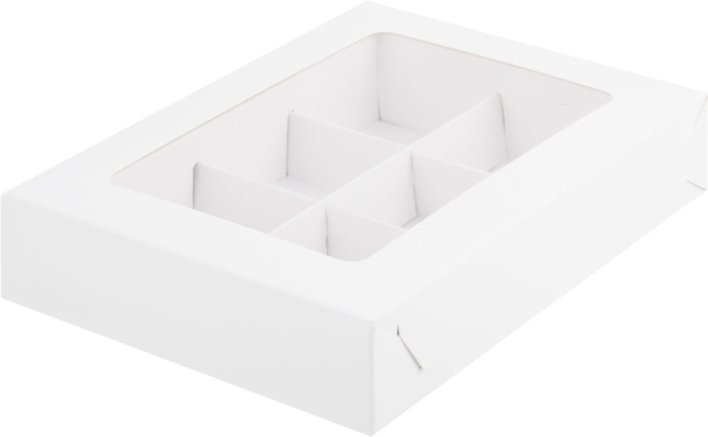 Коробка на 6 конфет с окном (белая), 155*115*30 мм