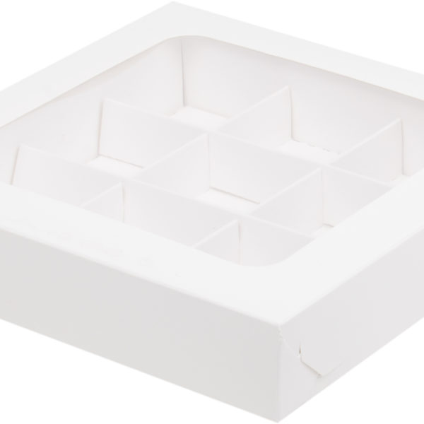 Коробка на 9 конфет с окном (белая), 155*155*30 мм
