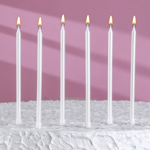 Свечи в торт высокие, ЖЕМЧУЖНЫЕ металлик ( набор 6шт) 13см