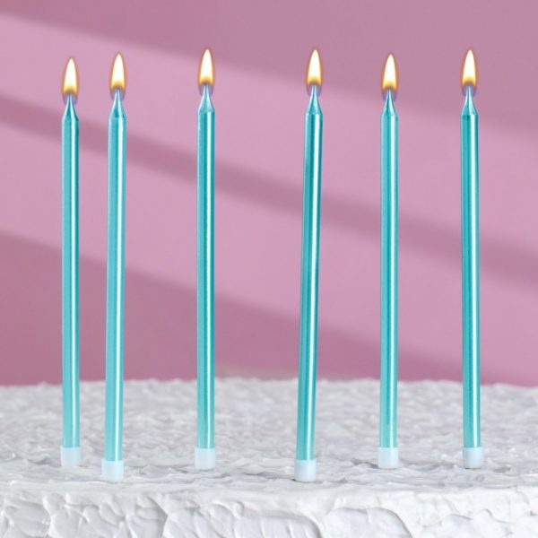 Свечи в торт высокие, НЕБЕСНО-ГОЛУБЫЕ металлик ( набор 6шт) 13см