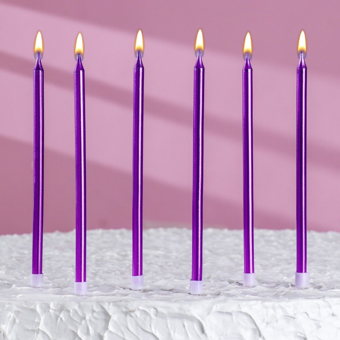 Свечи в торт высокие, ФИОЛЕТОВЫЕ металлик ( набор 6шт) 13см