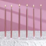 Свечи в торт высокие, РОЗОВЫЙ БЛИК металлик ( набор 6шт) 13см