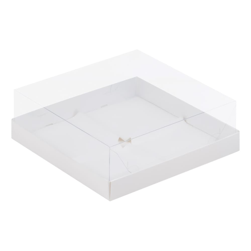 Коробка под муссовые пирожные с пластиковой крышкой 170*170*60мм (белая) на 4 шт.