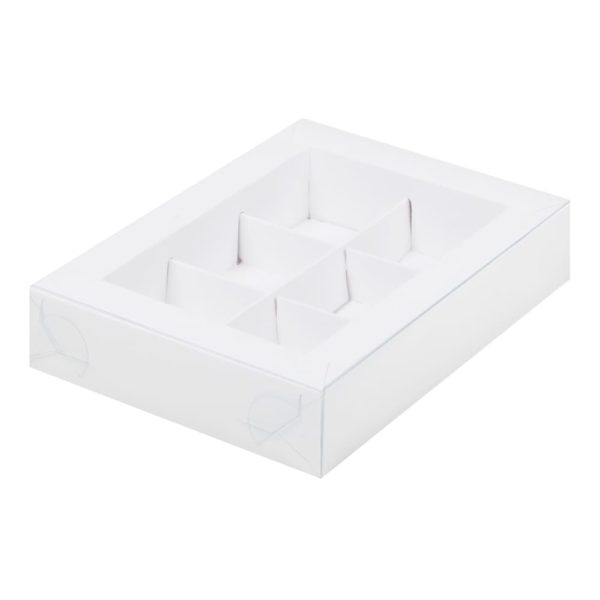 Коробка на 6 конфет с пластиковой крышкой (белая)