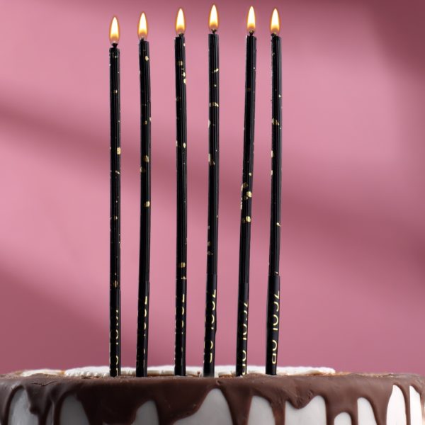 Свечи в торт черные с золотом, 16 см, 6 штук