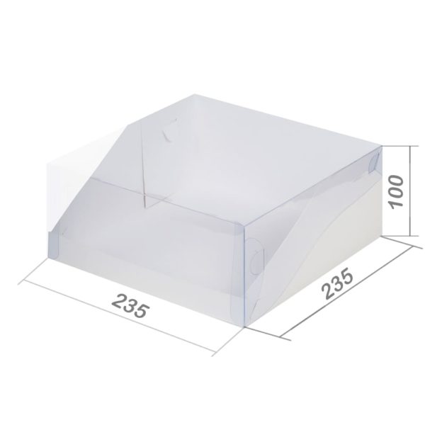 Коробка для торта 235*235*100 мм с пластиковой крышкой (белая)