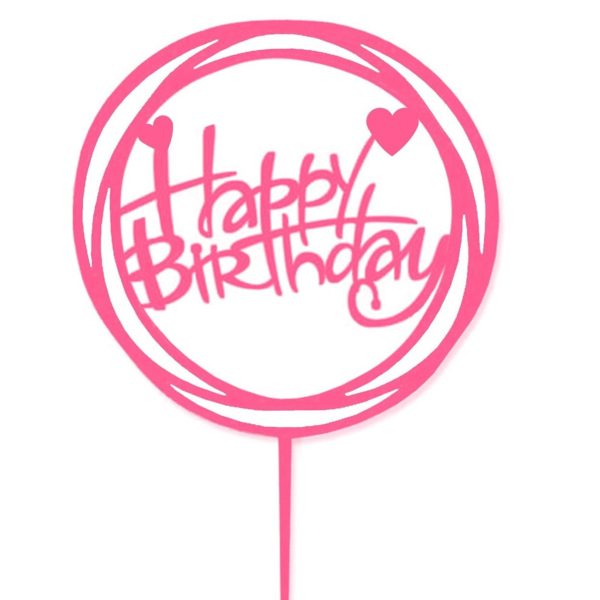 Топпер "Happy Birthday, круг" (ярко-розовый)