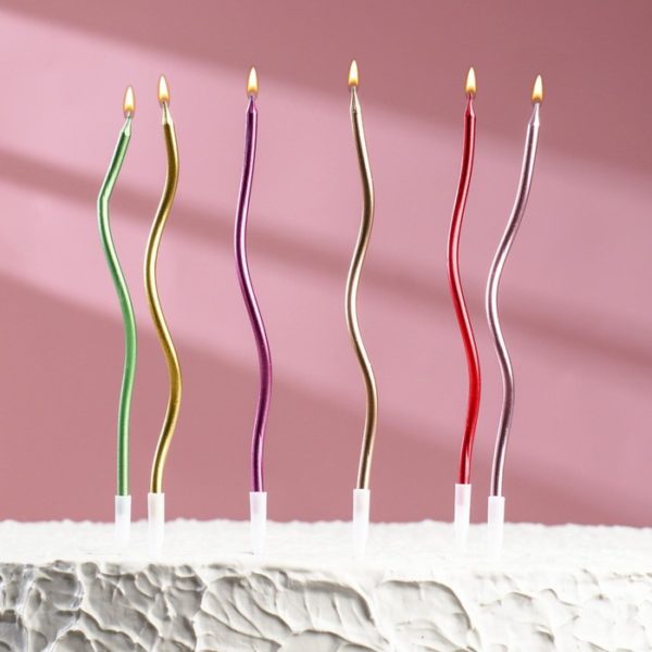 Свечи для торта "Серпантин" 6 шт, разноцветные