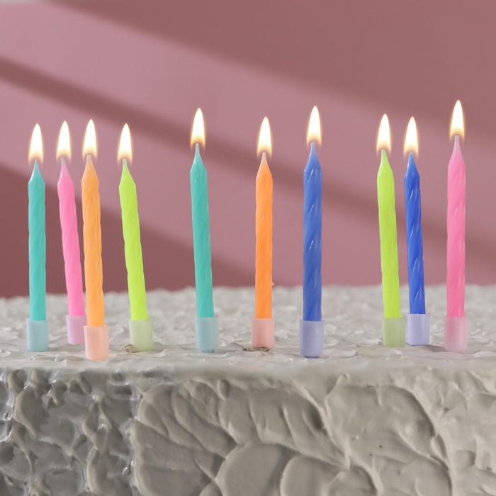 Свечи для торта "Неон", 10 шт, разноцветные, 7 см