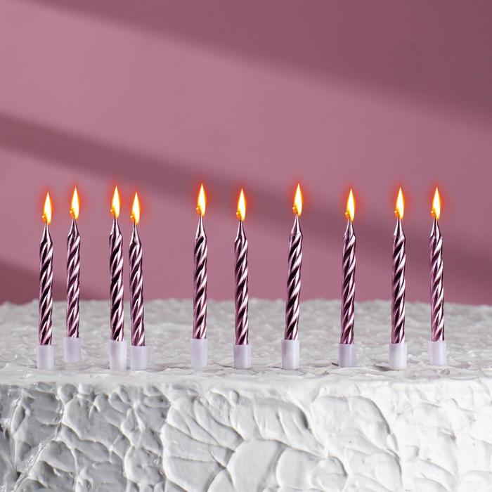Свечи в бенто-торт "Спираль", 10 шт, средние, 7 см, розовые