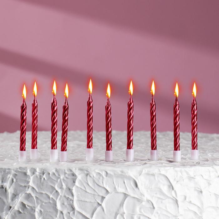 Свечи в бенто-торт "Спираль", 10 шт, средние, 7 см, красные