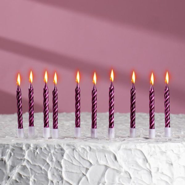 Свечи в бенто-торт "Спираль", 10 шт, средние, 7 см, фиолетовые