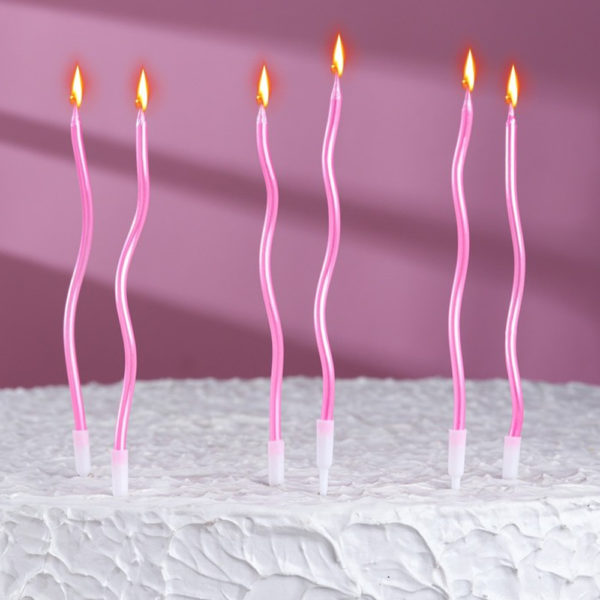 Свечи для торта "Серпантин" 6 шт, розовый блик