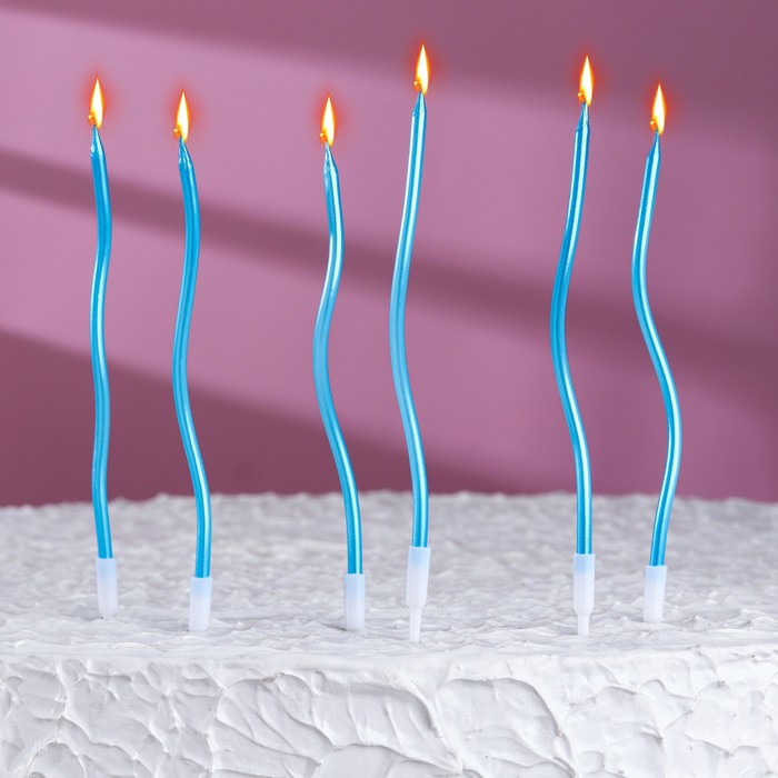 Свечи для торта "Серпантин" 6 шт, небесно-голубые