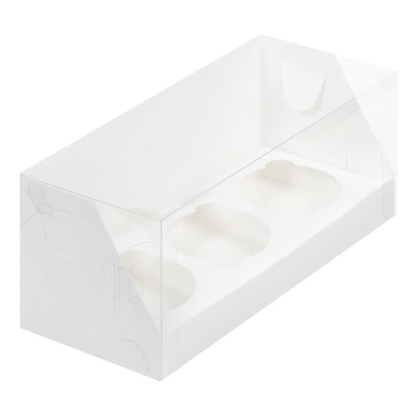 Коробка на 3 капкейка с пластиковой крышкой (белая)