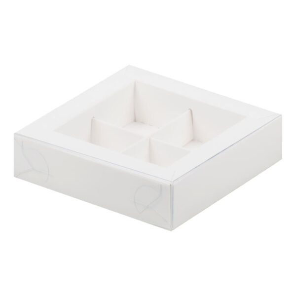 Коробка на 4 конфет с пластиковой крышкой (белая), 120*120*30 мм (4ч)