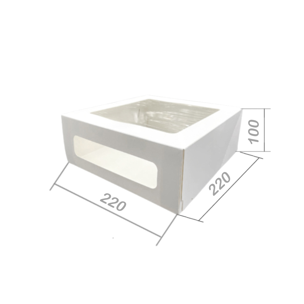 Коробка для торта 220*220*100 мм с ДВА ОКНА белая