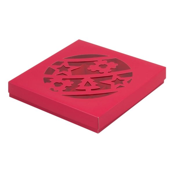 Коробка на 16 конфет с окном (Красная, Новогодний Шар)