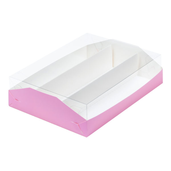 Коробка на 16 макарон с пластиковой крышкой и ложементом 210*165*55 мм (розовая матовая)