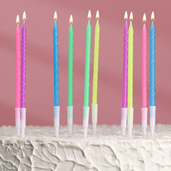 Свечи для торта "Неон", 10 шт, разноцветные, 14 см