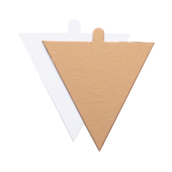 Подложка для кусочка торта треугольная (золото/белая) с ручкой 11,8*11,8*9,6 мм