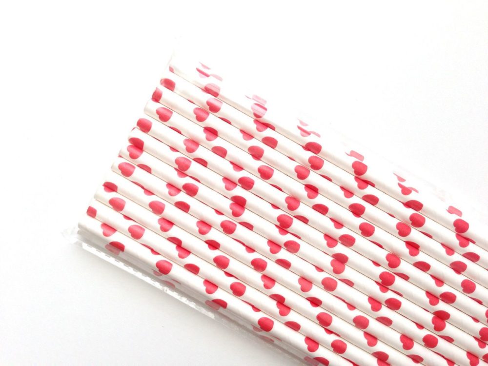 Трубочки бумажные «Красные сердечки», набор 20 шт