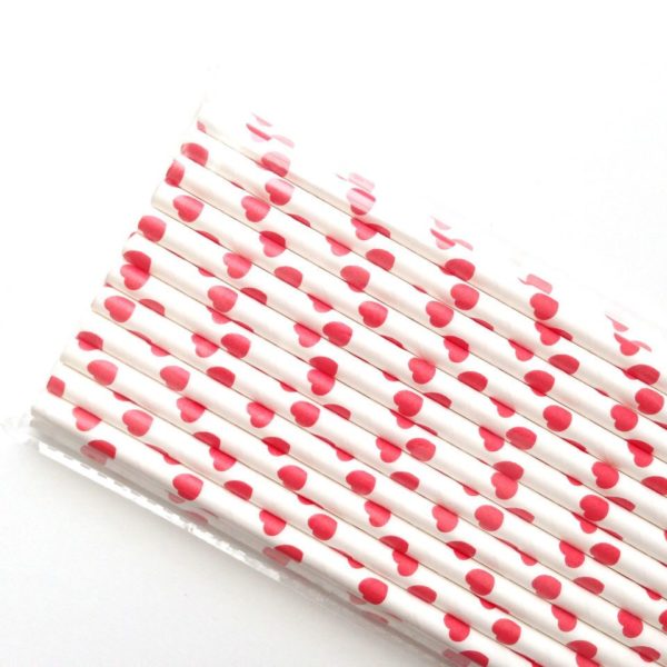 Трубочки бумажные «Красные сердечки», набор 20 шт
