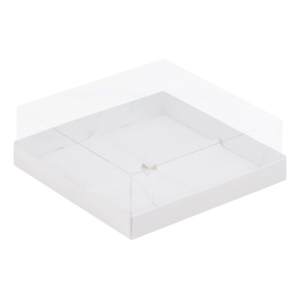 Коробка под муссовые пирожные с пластиковой крышкой 190*190*80мм (белая)