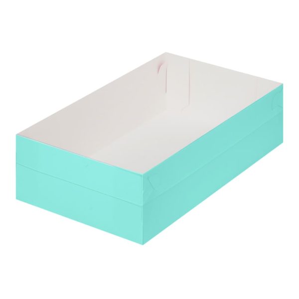 Коробка для зефира, тортов и пирожных с пластиковой крышкой 250*150*70 (тиффани)