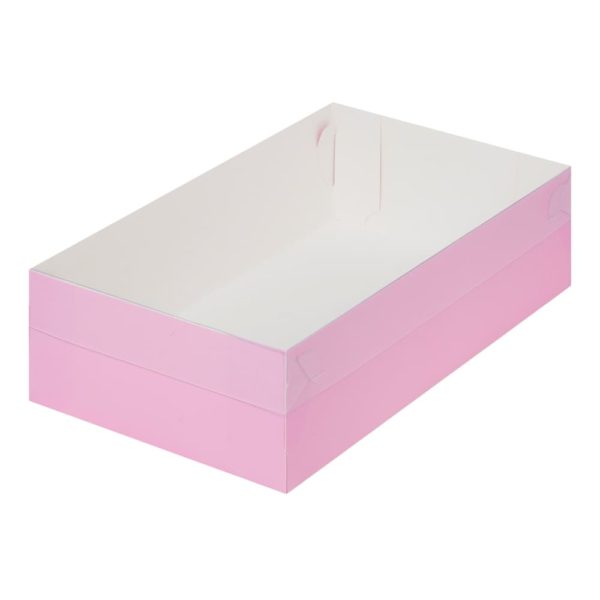 Коробка для зефира, тортов и пирожных с пластиковой крышкой 250*150*70 (розовая матовая)