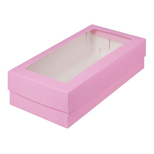 Коробка универсальная с прямоугольным окном 210*110*55мм (розовая матовая)