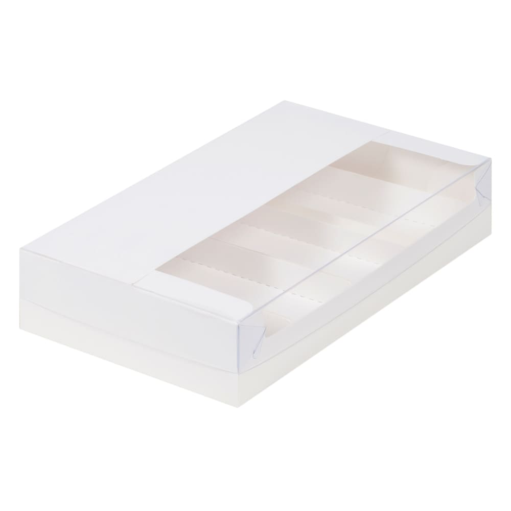 Коробка для эклеров и эскимо с пластиковой крышкой 250*150*50мм (белая) на 4 штуки