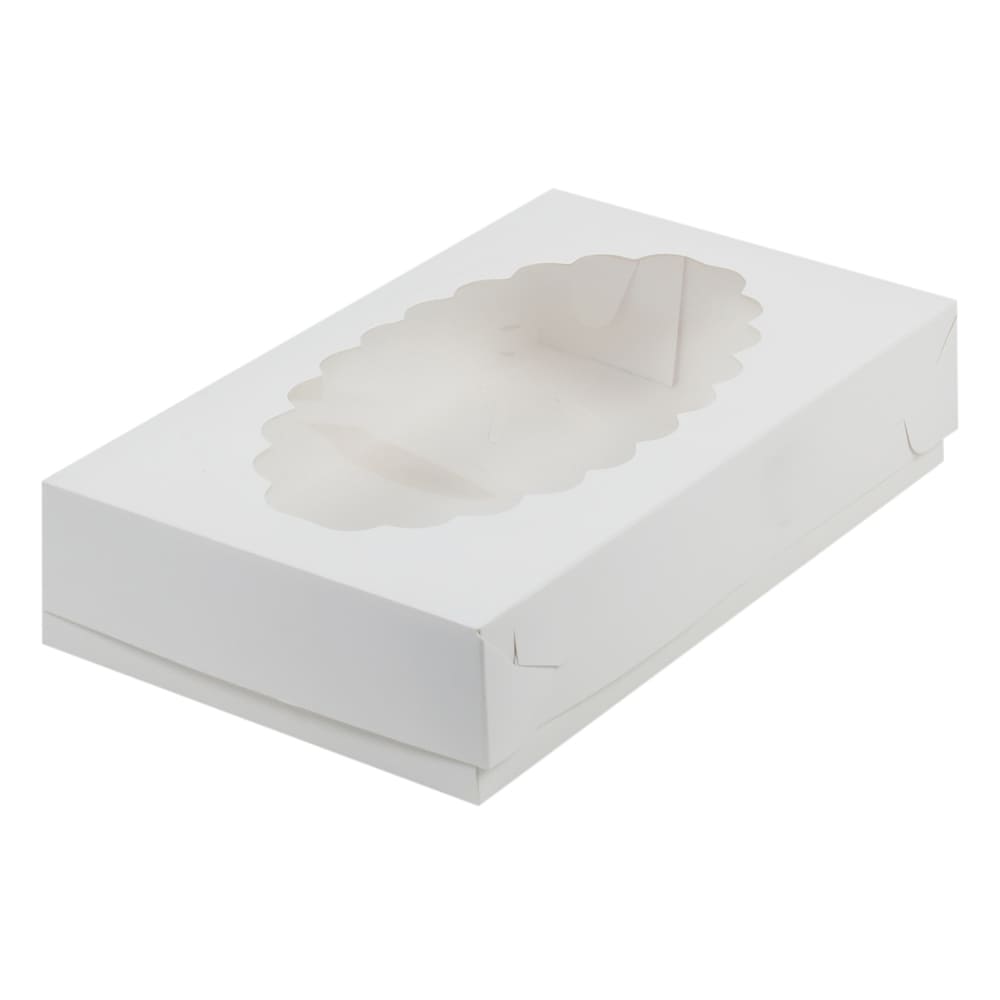 Коробка для эклеров и пирожных с окном 240*140*50мм (белая)