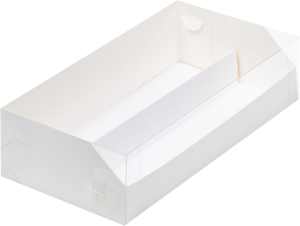 Коробка на 12 макарон с пластиковой крышкой и ложементом 210*110*55 мм (белая)