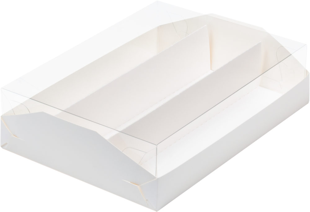 Коробка на 16 макарон с пластиковой крышкой и ложементом 210*165*55 мм (белая)
