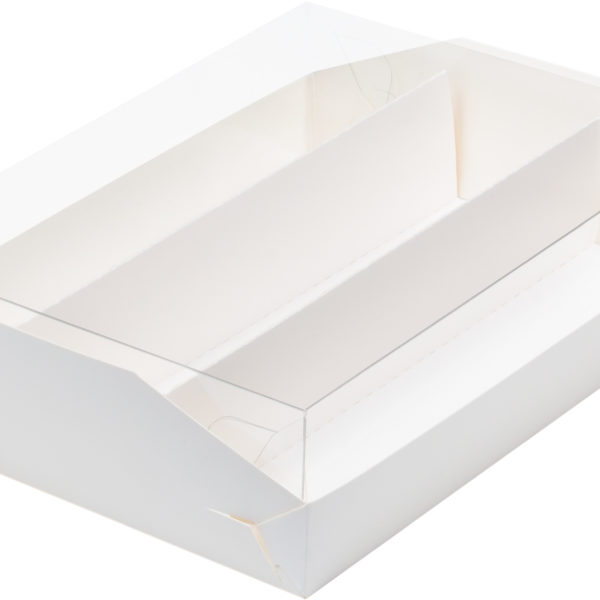 Коробка на 16 макарон с пластиковой крышкой и ложементом 210*165*55 мм (белая)