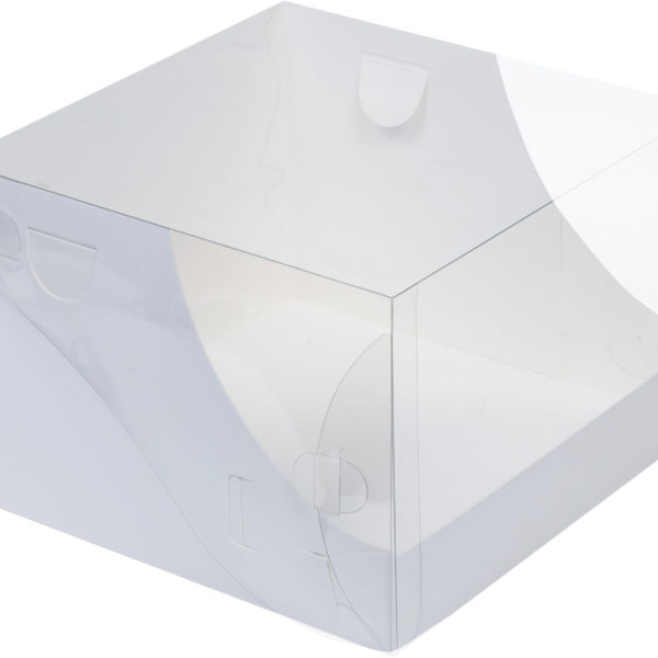 Коробка для торта 205*205*140 мм с пластиковой крышкой (белая)