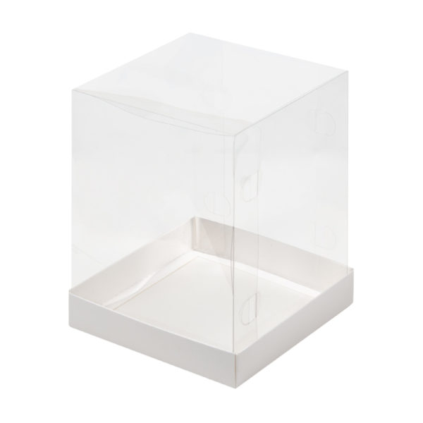 Коробка для торта 160*160*200 мм с прозрачным куполом (белая)