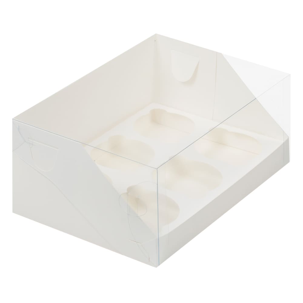 Коробка на 6 капкейков с пластиковой крышкой (белая)