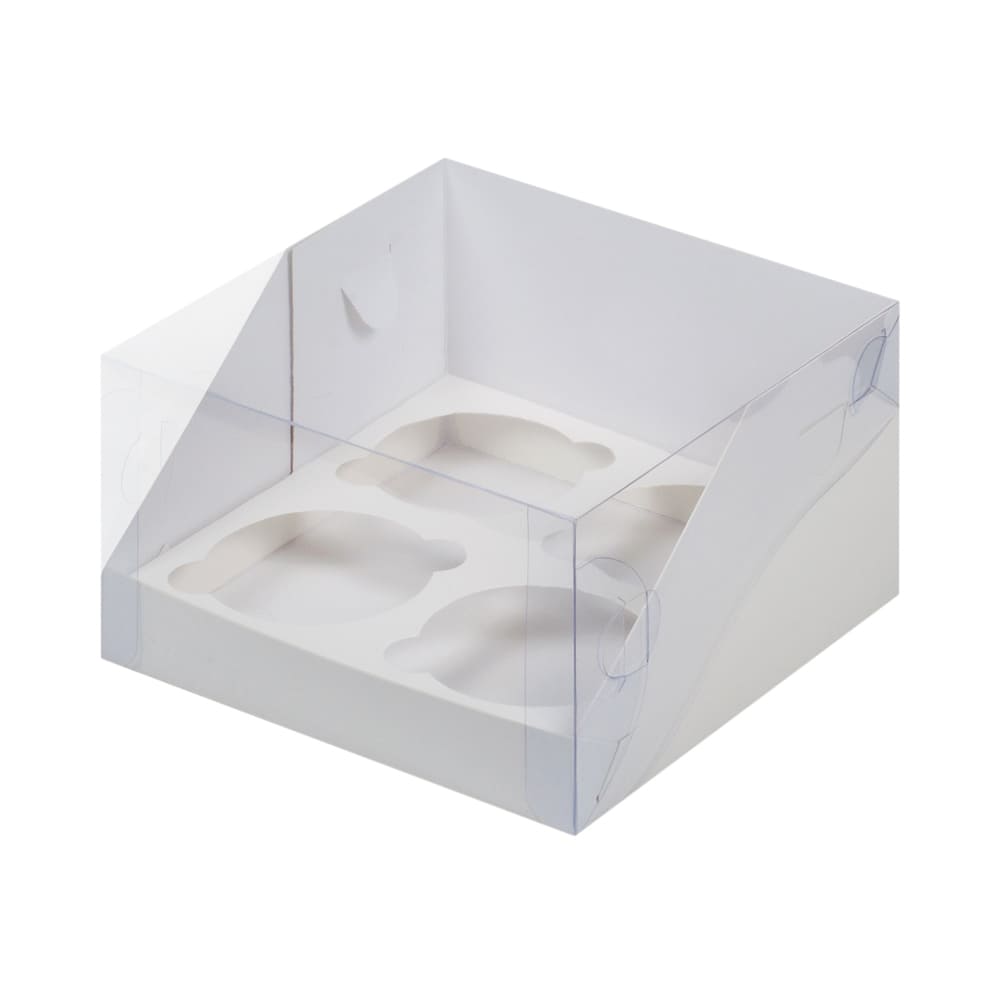 Коробка на 4 капкейка с пластиковой крышкой (белая)