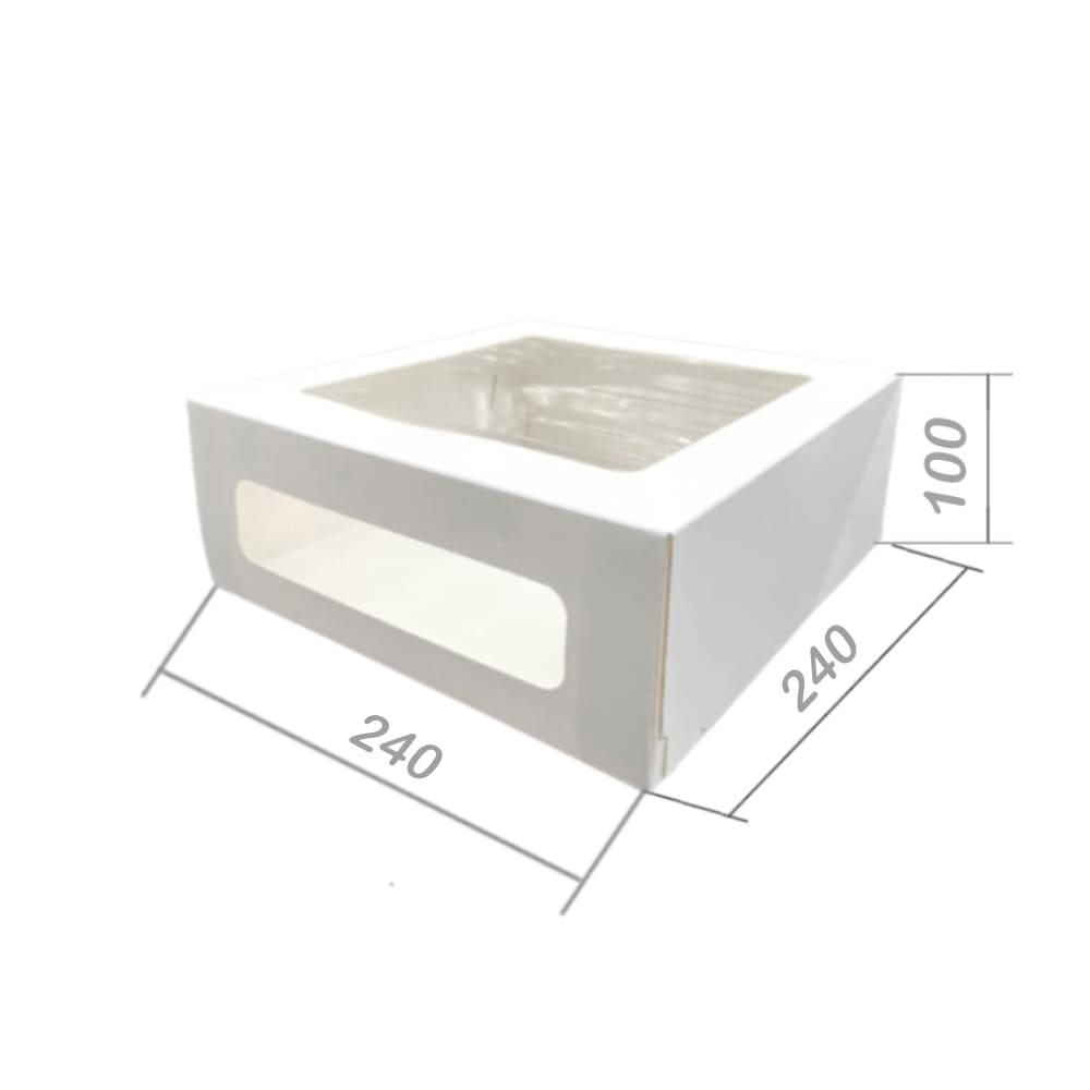 Коробка для торта 240*240*100 мм с ДВА ОКНА белая