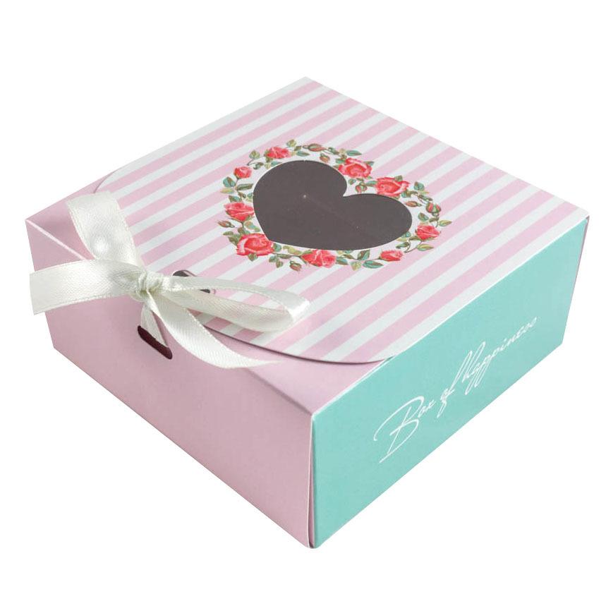 Коробка на 9 конфет "Розовые полоски с лентой"