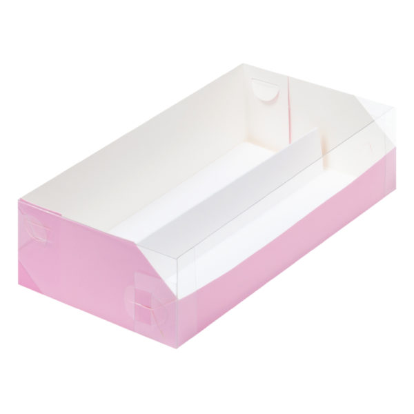 Коробка на 12 макарон с пластиковой крышкой и ложементом 210*110*55 мм (розовая матовая)