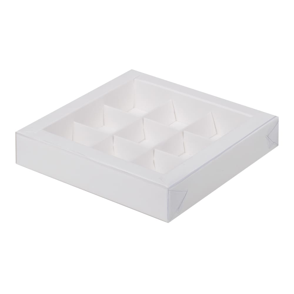 Коробка на 9 конфет с пластиковой крышкой (белая)