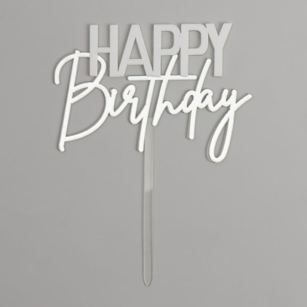 Топпер "Happy Birthday, цвет белый-серебро